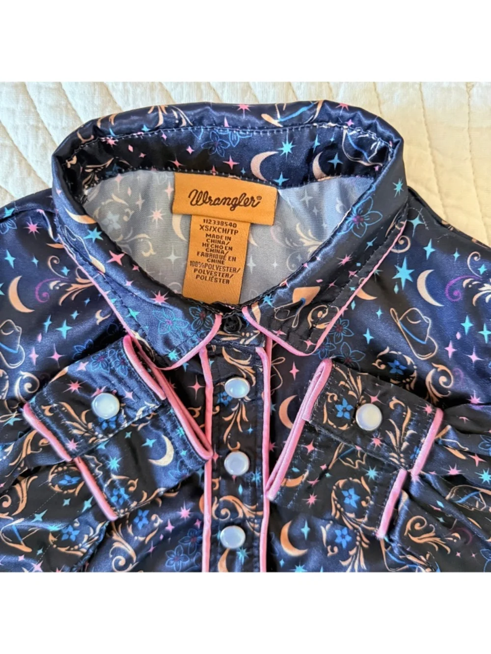 Wrangler Girls Celestial Moon Stars Western Satin Cowgirl Dress Whimsigoth Sz XS